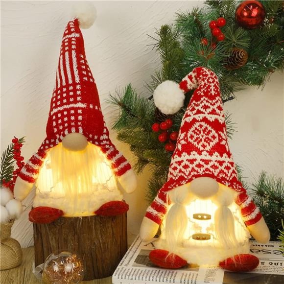 2 Pack Lighted Christmas Gnomes, 14 Inch Plush Scandinavian Swedish Tomte - Picture 1 of 6